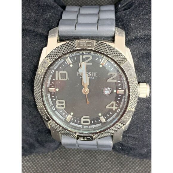 Fossil AM4322 Men's Watch Silicone Strap Black Dial Analog Quartz Date 43mm O724 - Picture 1 of 8